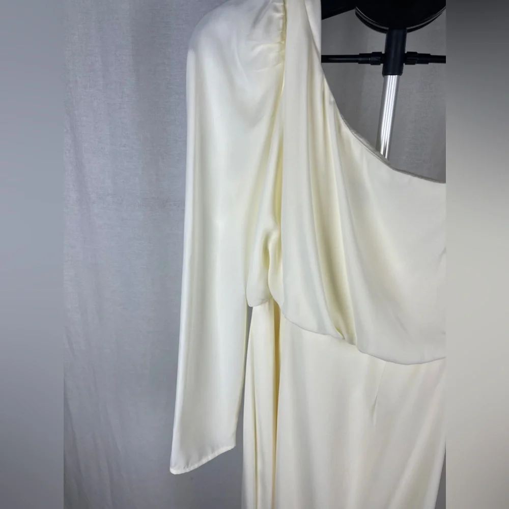 Lulus Cream One-Shoulder Fringe Midi Dress Size Small NWT - Picture 7 of 11
